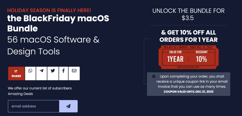 Bundlehunt BlackFriday macOS Unlock Bundle - up to 56 apps starting from $5 + 10% OFF voucher